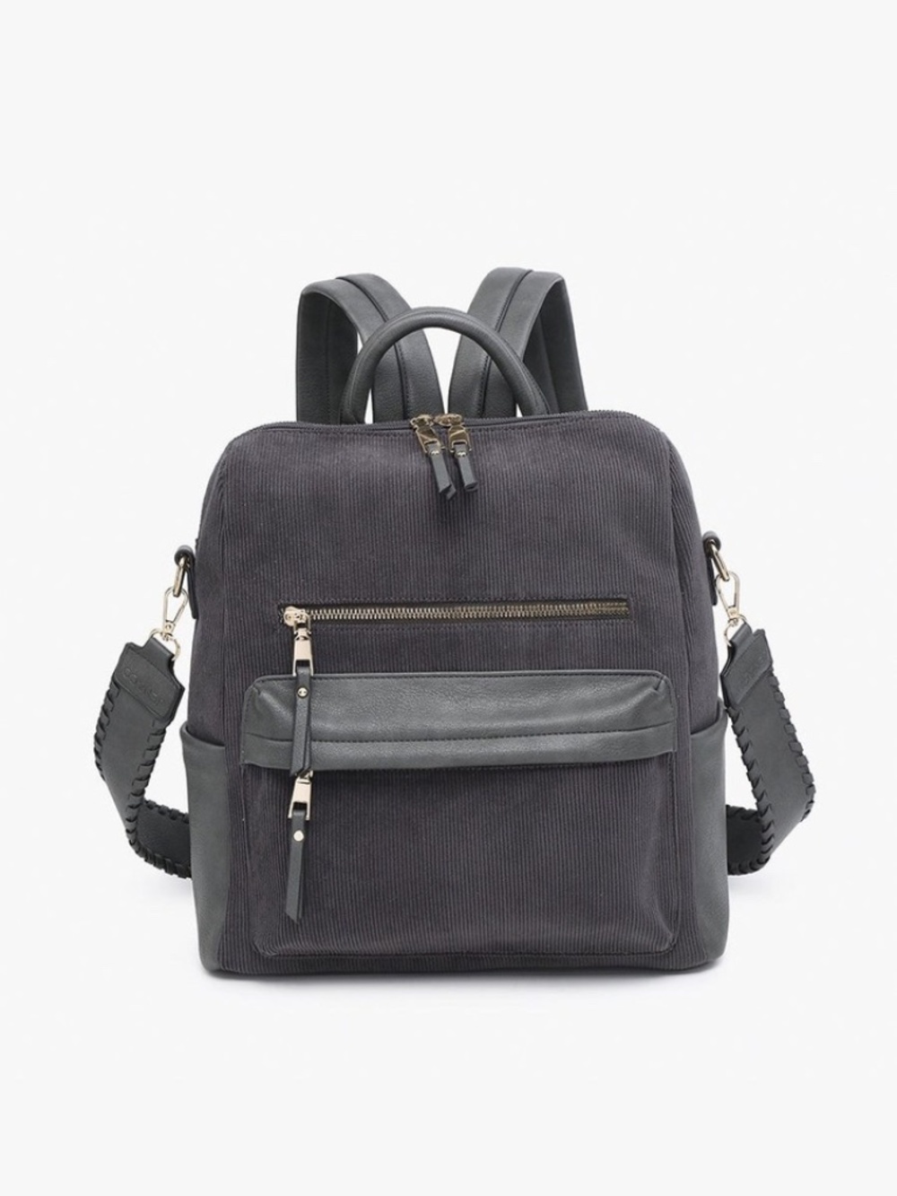 Jen & Co Amelia Corduroy Backpack Dark Grey with Guitar Strap